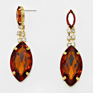 Marquise Rhinestone Drop Costume Earrings in Brown